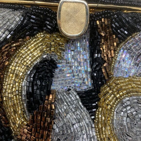 Vintage Y2K Andre Cellini Multi Tone Metallic Beaded Pouch Evening Bag Purse - Picture 2 of 7